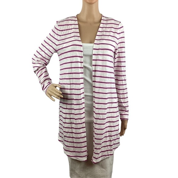 Chico's Stripe Cardigan Size S Ultra Violet Long Sleeve Open Front - Picture 1 of 7